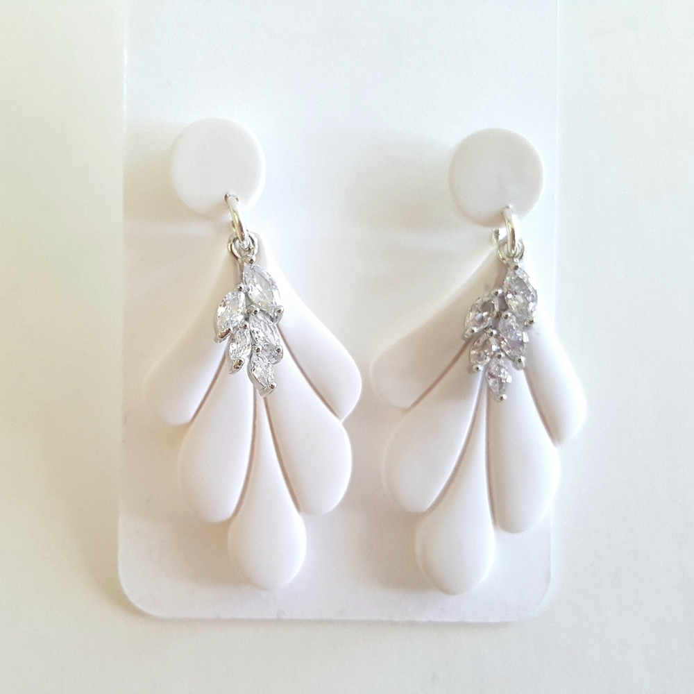 Polymer Clay Statement Wearable Art White Dangle Earrings Leave Style